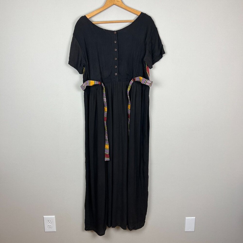 The Planet Maxi Dress Large Black Multicolor Nepal Gauze Peasant Hippie Boho New - Picture 13 of 14